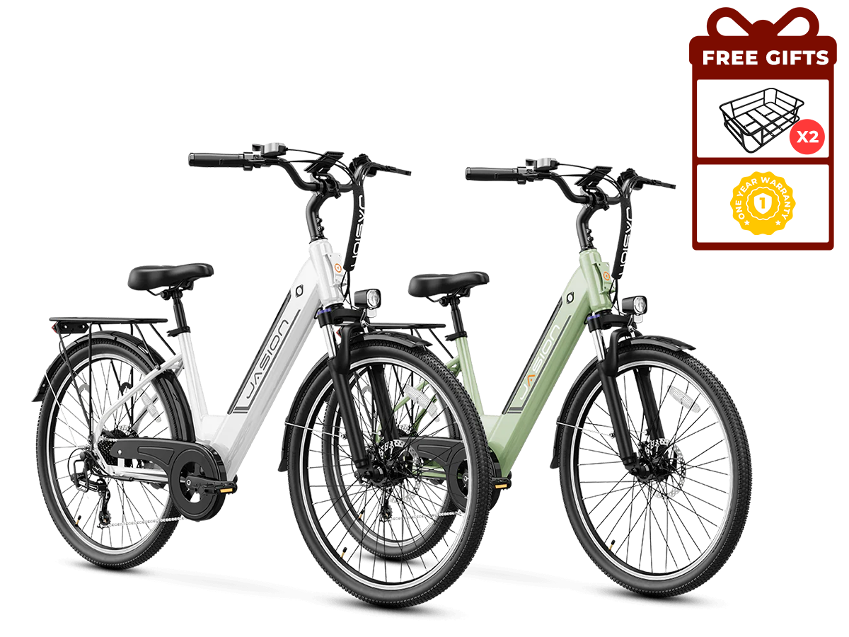 e-bike fully damen sale 1200W, 28Mph, 48V11A, 62 Miles, Jasion Combo Sale EB5 Roamer ST*2, Step-thru Affordable Urban Commuter Ebike With Turn Signals, White