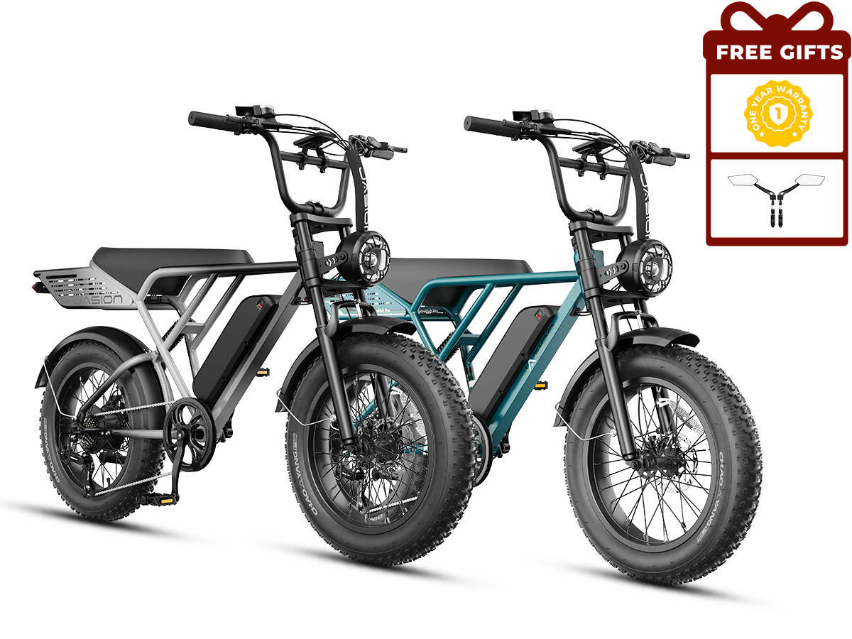 JasionBike RetroVolt Pro retro fat tire electric bike 2-pack – Shadow Steel and Venom Green