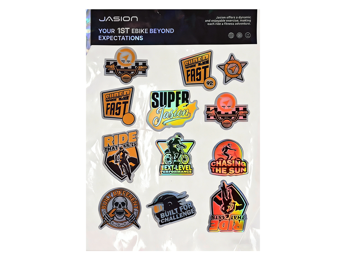 JasionBike Patrol sticker sheet with logo graphics and reflective riding decals