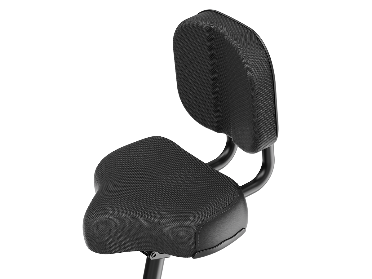 Wide padded seat with backrest on an electric trike for adults