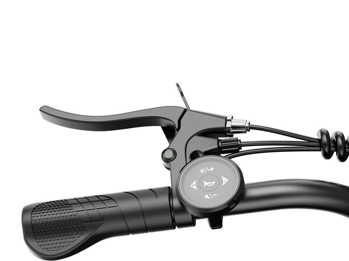 Brake lever and control button on a 3 wheel electric bike handlebar