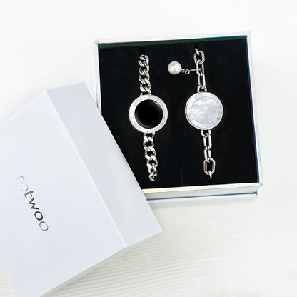 TOTWOO Soulmate 2.0 Touch Bracelets(Silver Cuban Chain+Silver Figaro Chain)