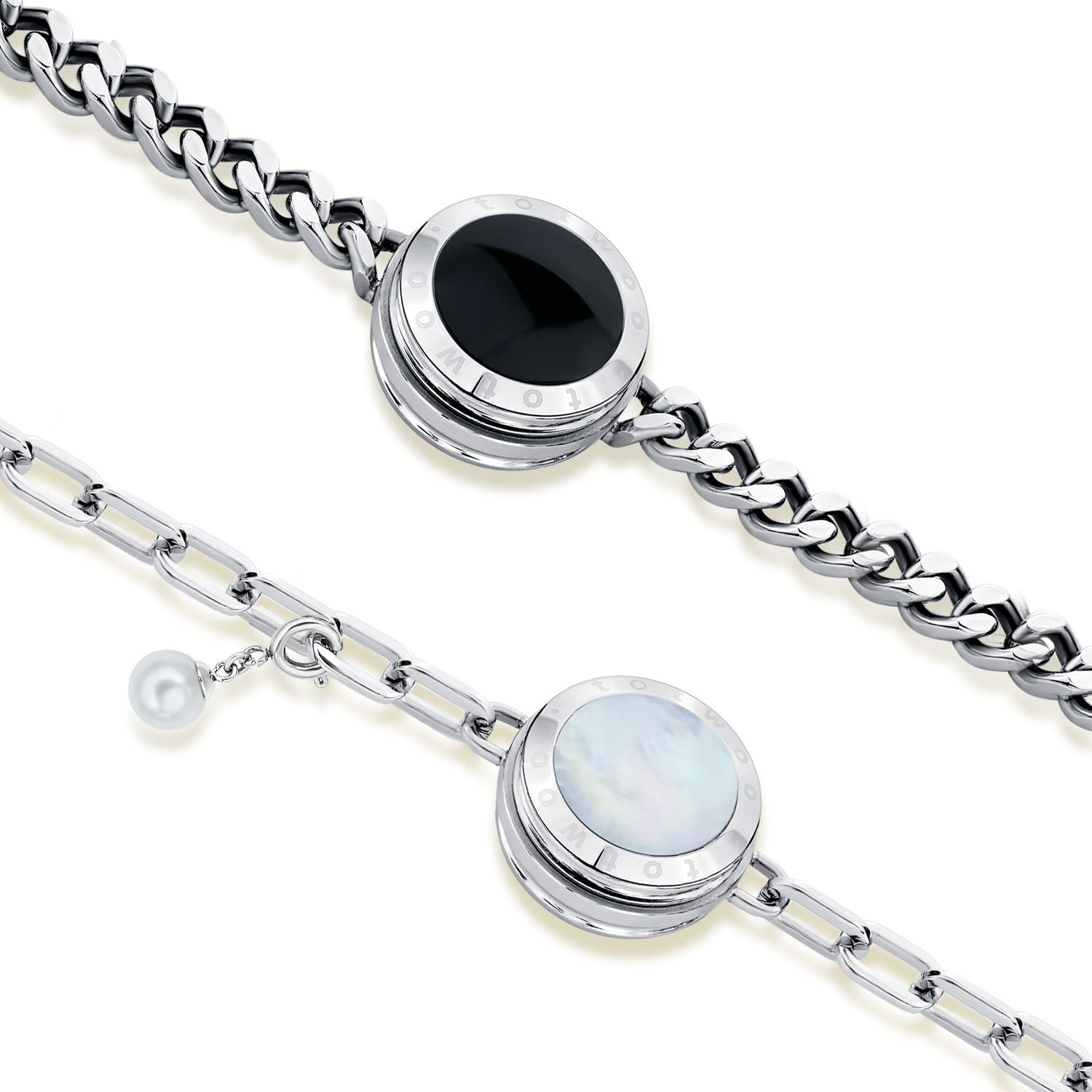 TOTWOO Soulmate 2.0 Touch Bracelets(Silver Cuban Chain+Silver Figaro Chain)