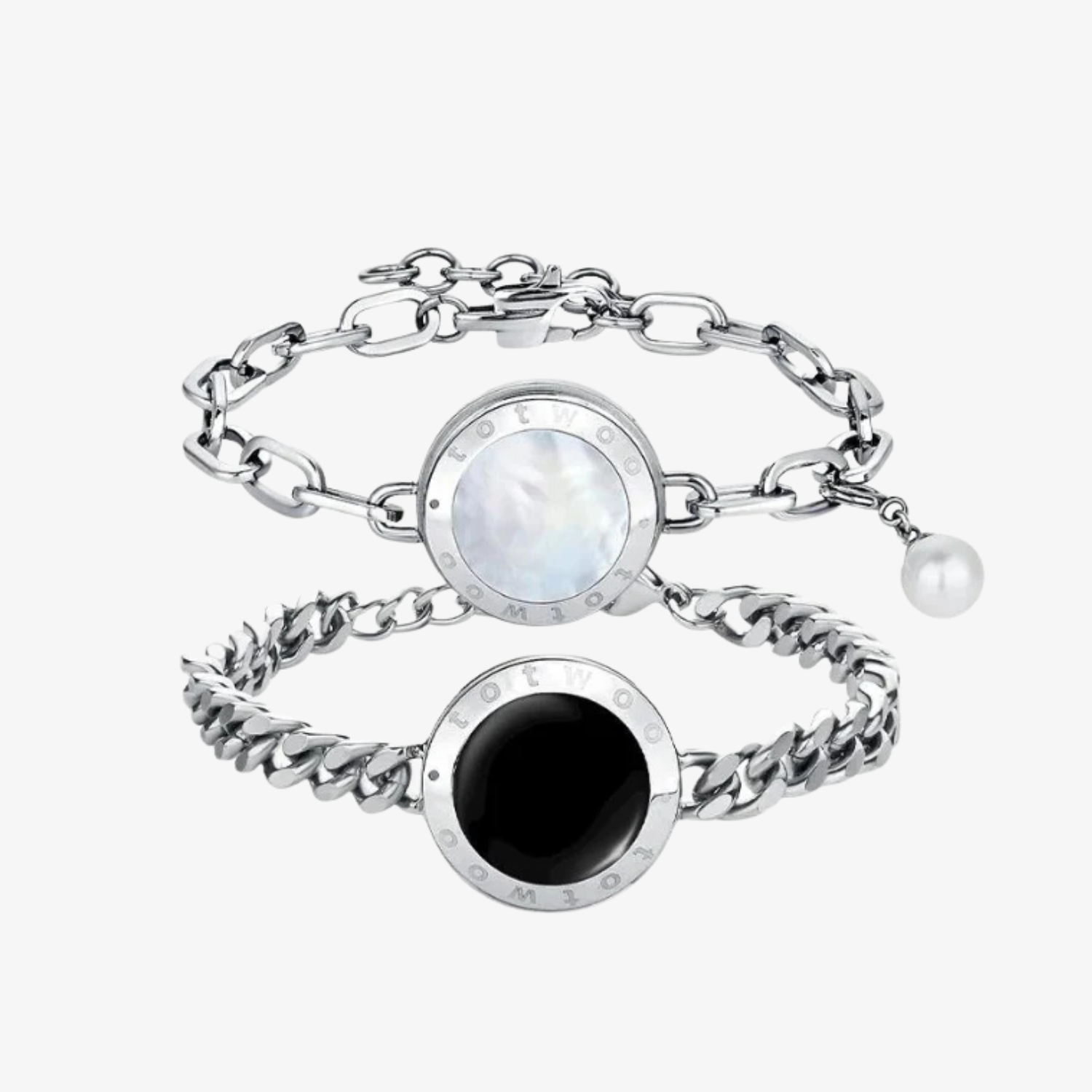 TOTWOO Soulmate 2.0 Touch Bracelets(Silver Cuban Chain+Silver Figaro Chain)